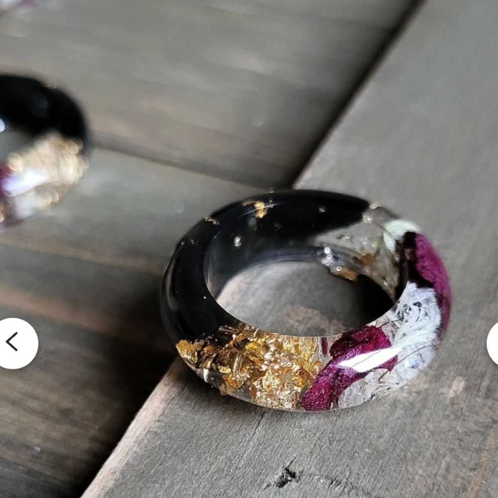 Black Bouquet Resin Ring- Handmade Resin Ring- Flower in Resin- Dried Flower Rin